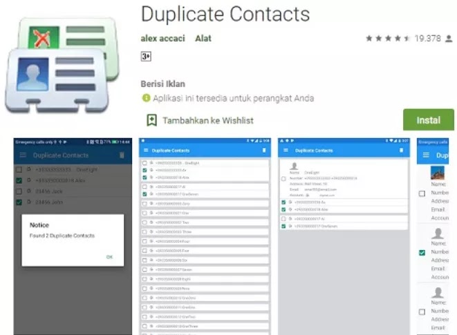 menghapus duplicate contact dengan aplikasi