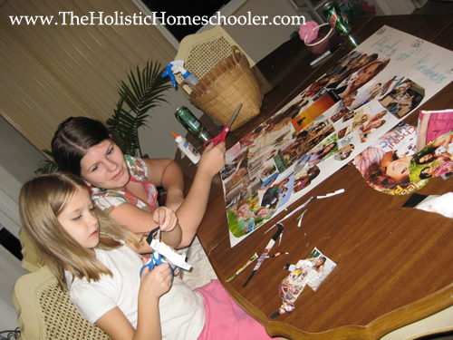 children cutting photos from magazines