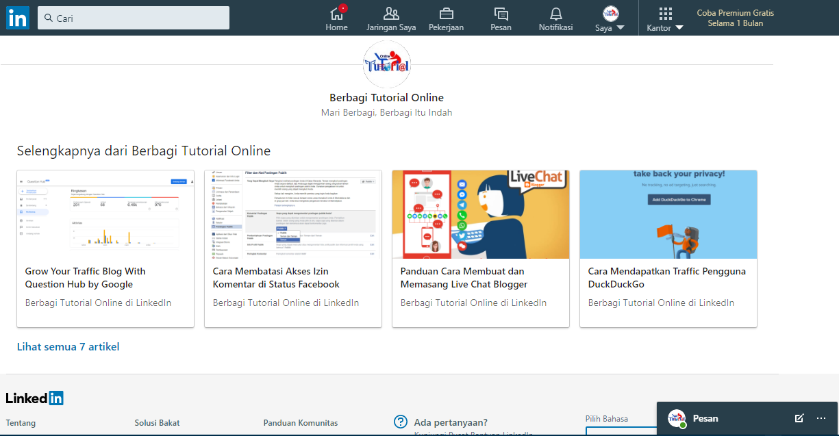 Membuat Artikel di Linkedin