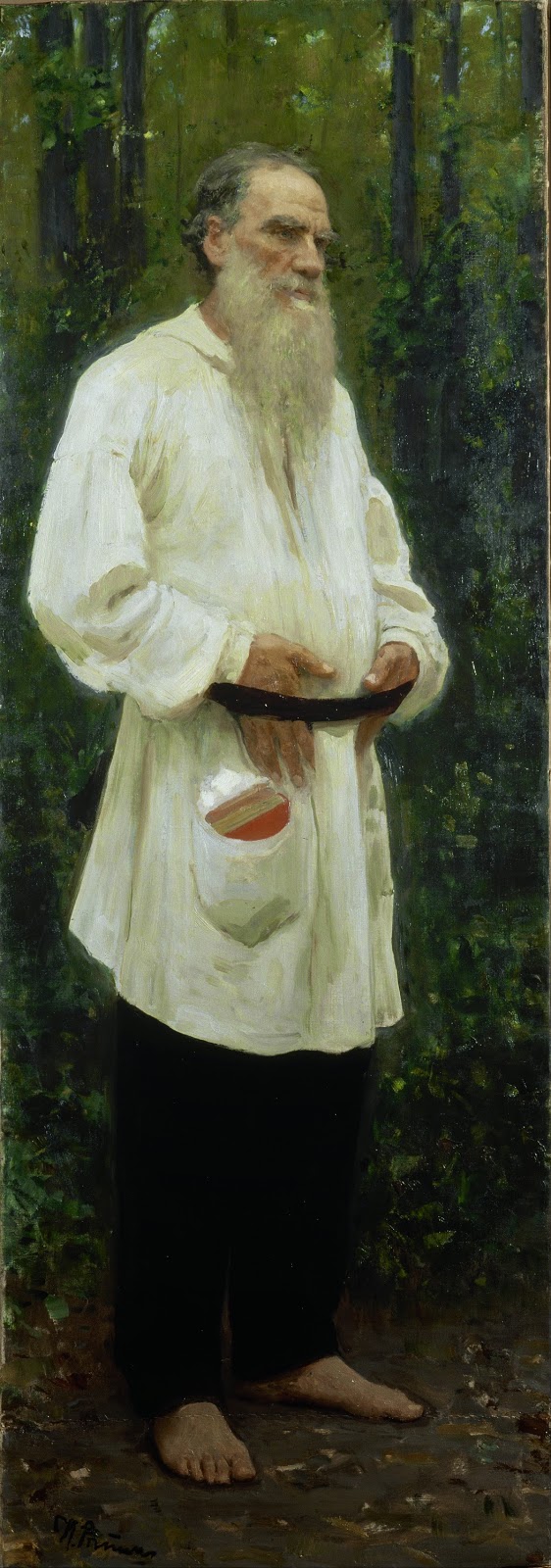 Russian author Leo Tolstoy in traditional peasant clothing