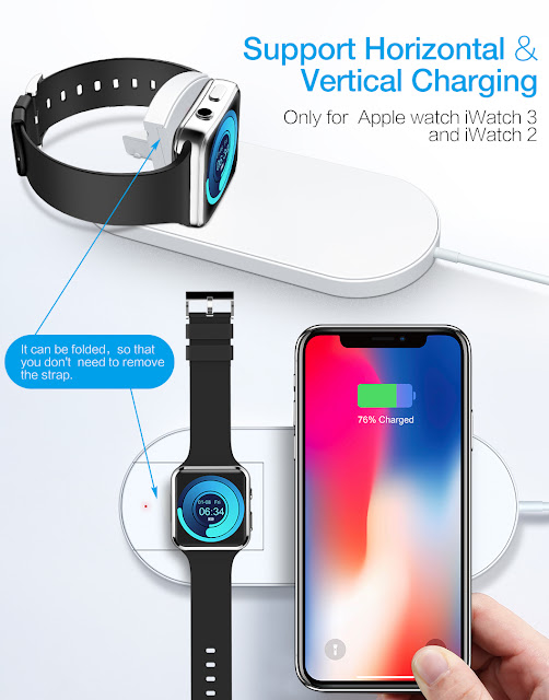 RAXFLY 10W 7.5W Foldable Wireless Charger Charging Dock For iPhone XS MAX XR Apple Watch 2 3 Note 9 