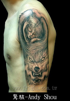 angel and wolf tattoo design