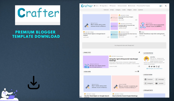 Crafter Premium Blogger Template Download