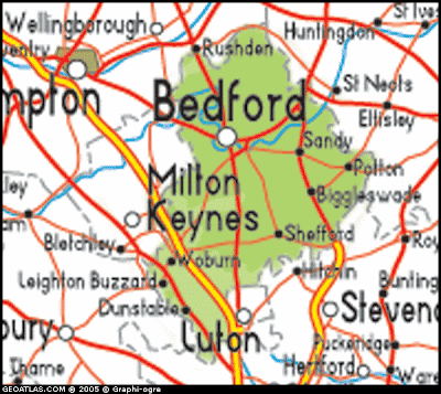 Bedfordshire Regions Map