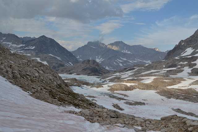 clambering down snow and rocks