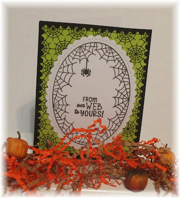 From our web to yours by Melissa features Spiderweb Oval, Oval Frames, Halloween Woofs, and Framework by Newton's Nook Designs; #inkypaws, #newtonsnook, #halloweencards, #cardmaking
