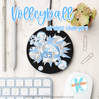 light blue gray volleyball blowout wireless charger - sports themed tech accessories