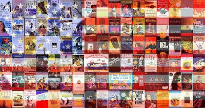 American flag made up of banned books