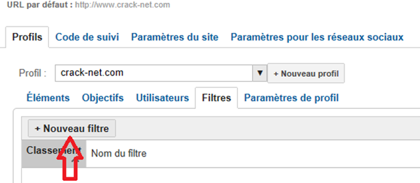 Créer un filtre analytics
