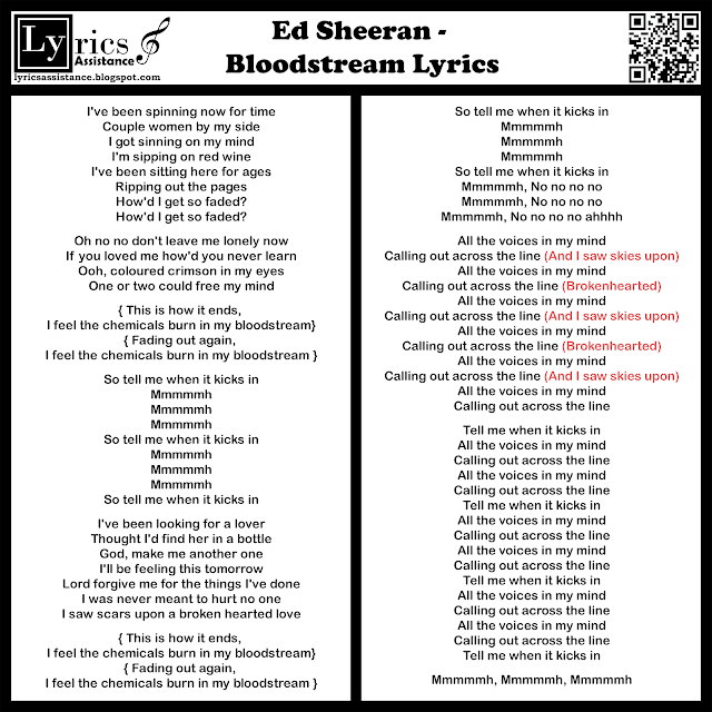 Ed Sheeran - Bloodstream Lyrics | lyricsassistance.blogspot.com