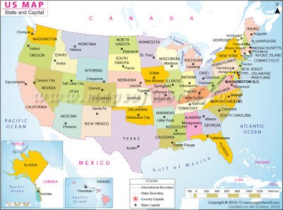 Nước Mỹ với 50 tiểu bang và 1 đặc khu liên bang.