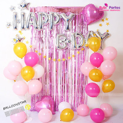 Set Happy Birthday kèm rèm kim tuyến