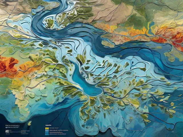 Satellite imagery capturing the dynamic changes in urban development and agricultural patterns, reflecting the impact of land use alterations on the environment.