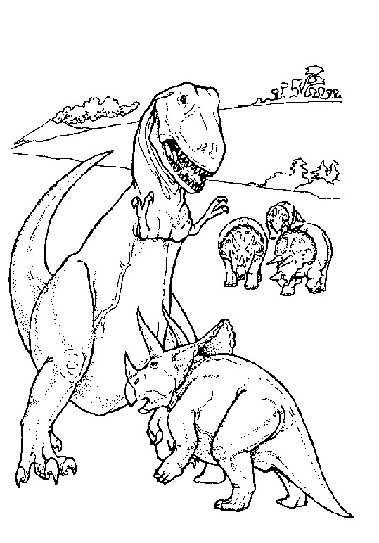Dibujo de dos Dinosaurios Peleando para Colorear y Pintar