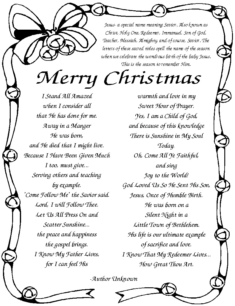 Cute Christmas Poem from Hymns