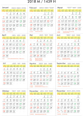 Kalender 2018 Masehi / 1439 Hijriyah