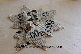 Eclectic Red Barn: Leaf letters cut from burlap fabric
