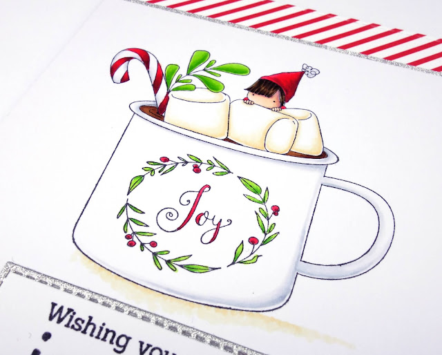 CAS Christmas card with hot chocolate mug (image is Teeny Tiny Townie Hot Chocolate by Stamping Bella)