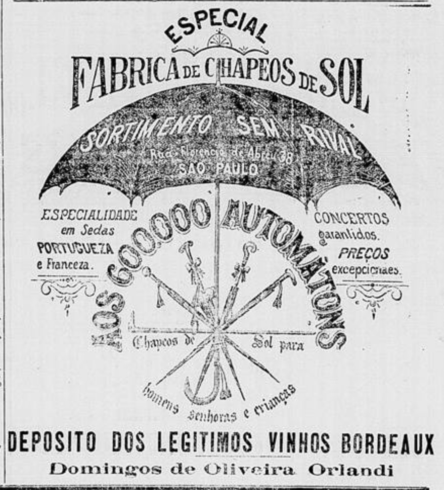 Campanha veiculada em 1898 promovendo artigos de proteção ao sol