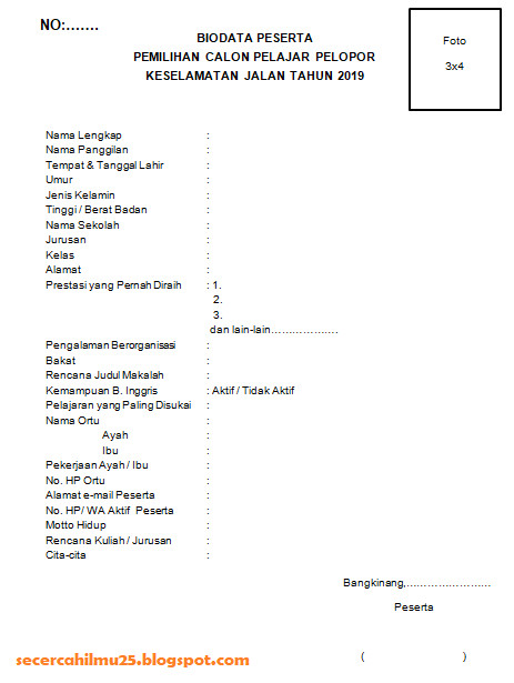 Contoh Form Biodata Diri Lengkap 2019 ~ Secercah Ilmu