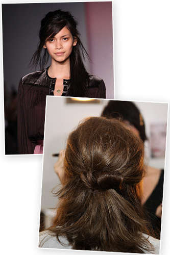 Roll the ponytail up toward the ponytail holder and secure with bobby-pins.