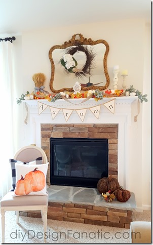 Autumn mantel, fall mantel, pumpkins, white pumpkins, farmhouse, cottage, fall banner, autumn banner