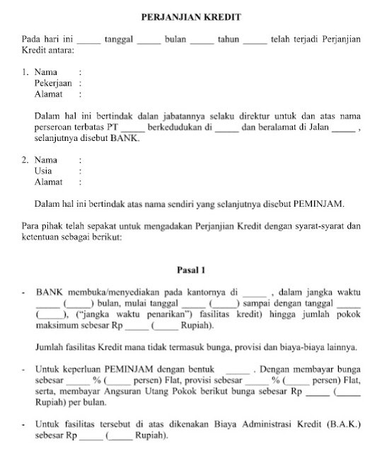 Download Contoh Surat Perjanjian Kredit yang Resmi Baik 