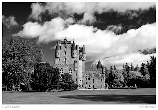 Angus Kirriemuir castle queen mother residence black white Hamilton Kerr grounds Scotland 