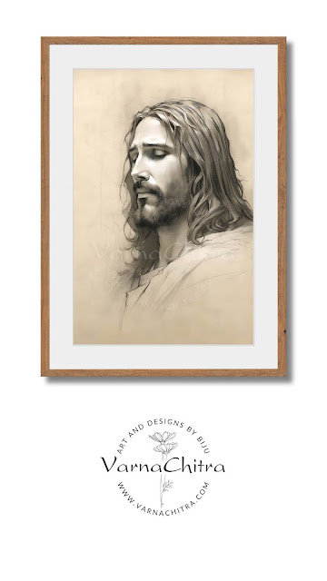 Jesus Pencil Sketch Portrait, Unique, artistc rough sketch by Biju Varnachitra