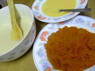 Ingredientes preparados para hacer la tarta de calabaza