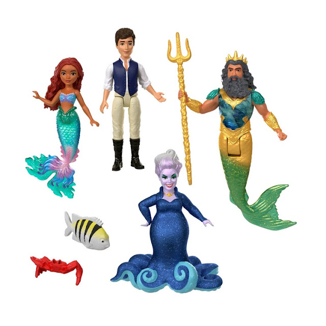 Quatre figurines Disney La Petite Sirène : Ariel, roi Triton, Ursula et Eric.