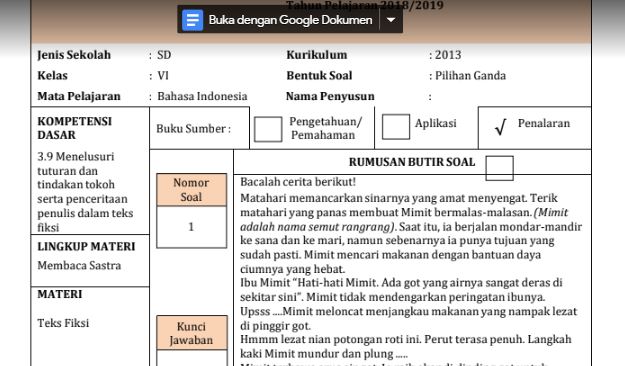Contoh Soal Hots Jenjang Sd Mata Pelajaran Bahasa Indonesia Sekolahdasar 