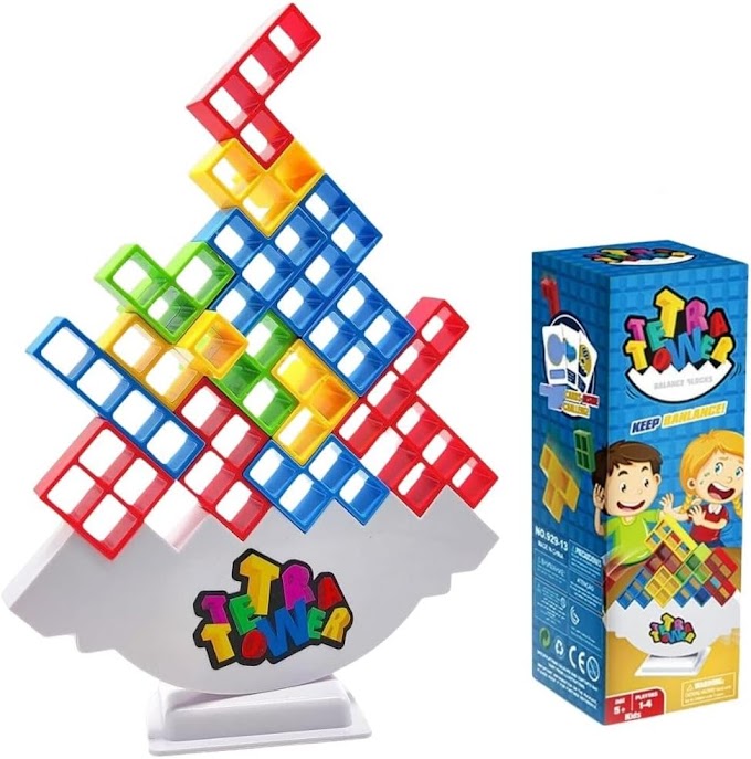ASMAN Tetra Tower Balance Toy Stacking Blocks Game Box Board Games for 2 Players Family Games for Parties Building Board Game for Kids Toys Baby Toys&Adults Team Building Blocks Toy. (16 pcs)
