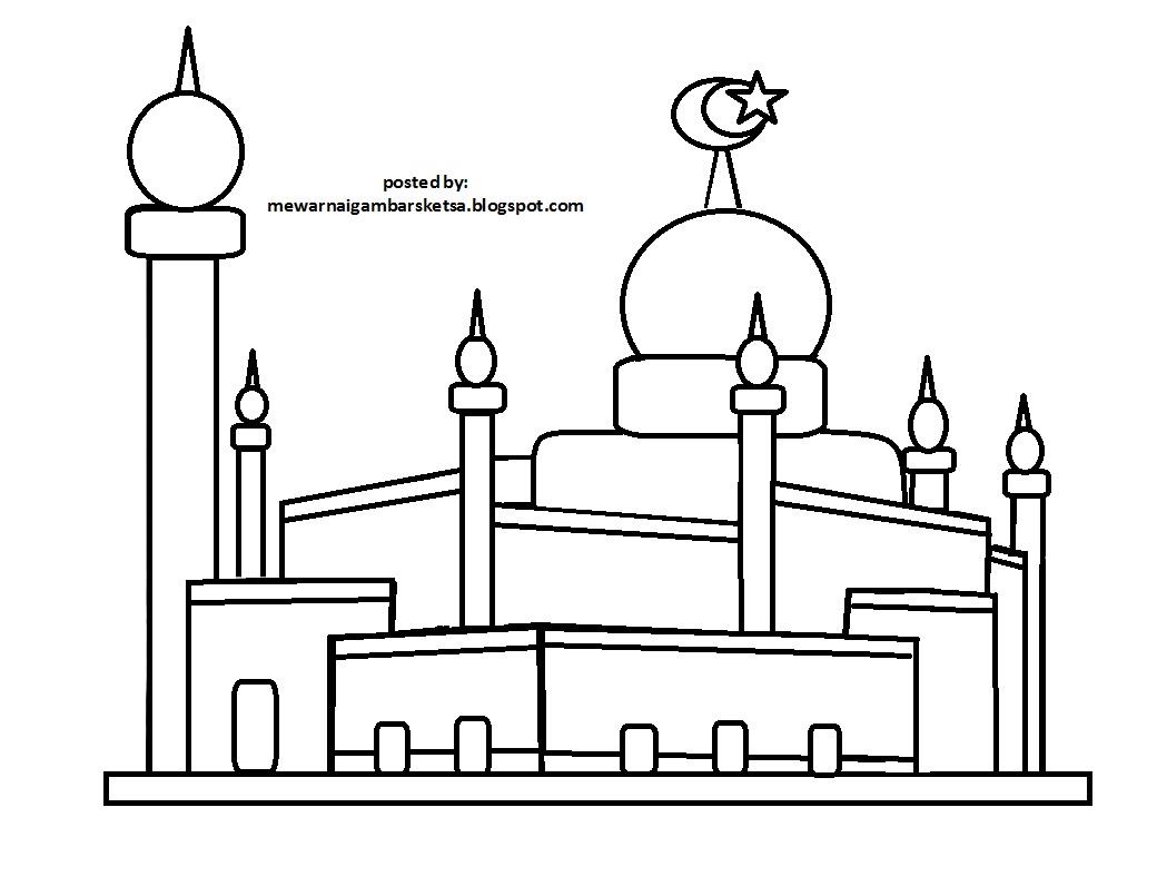 Image result for Sketsa mewarnai gambar masjid