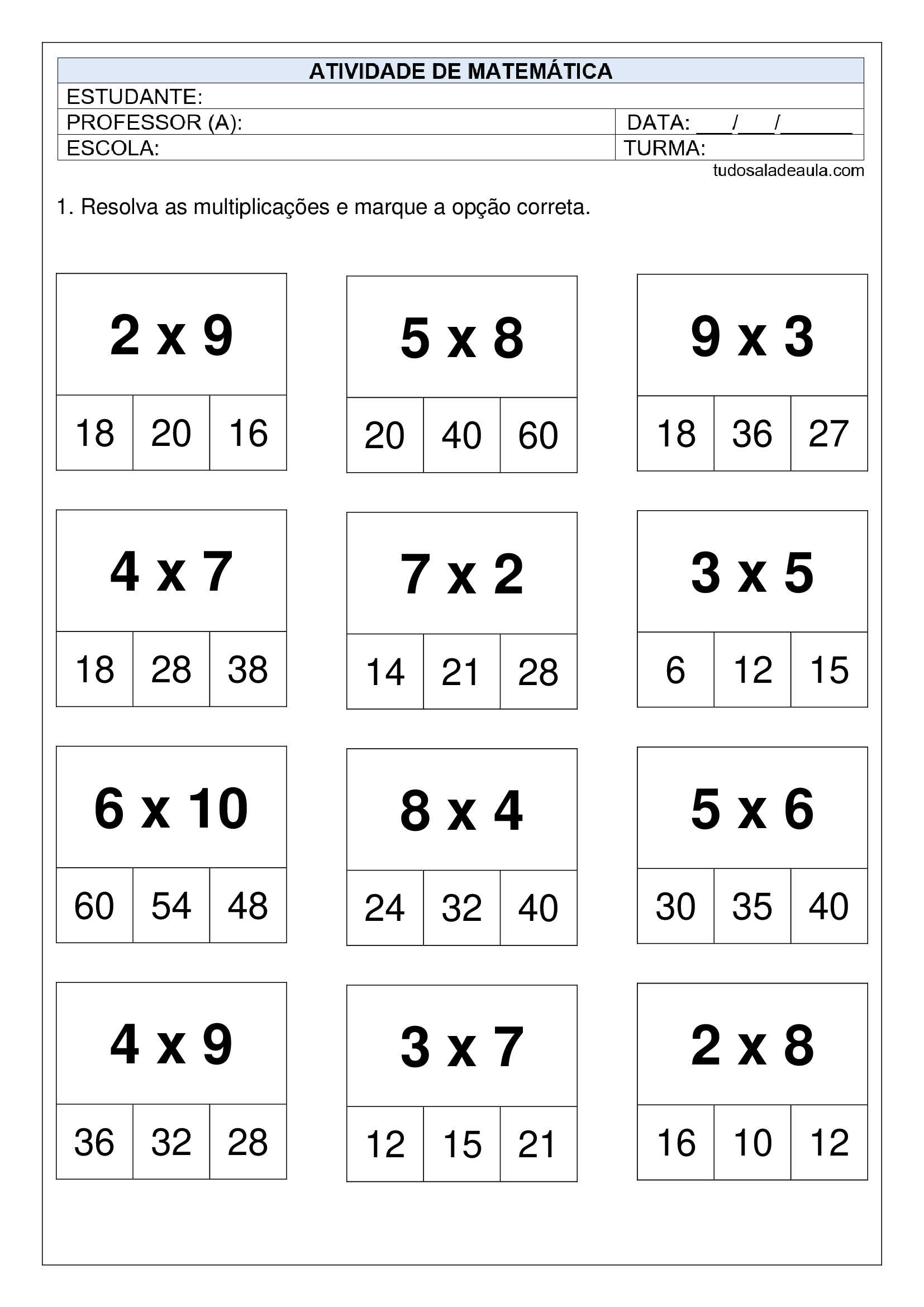 Diversas formas de multiplicar - Planos de aula - 3º ano