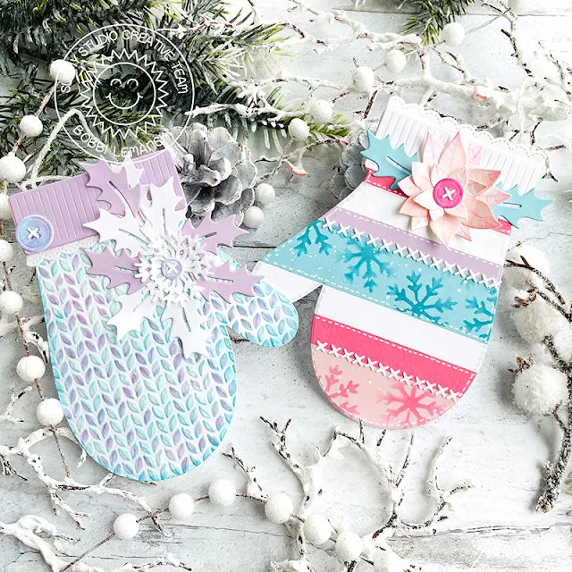 Sunny Studio Stamps: Woolen Mitten Holiday Gift Tags by Bobbi Lemanski (featuring Cable Knit Embossing Folder)