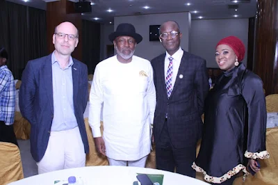 L-R: Consul General of Netherlands, Michel Deelen; TeleAfrica Communications MD/CEO, Denzil Kentebe; Legal officer, Nigcomsat Ltd, Folakemi Olusesi & Director Digital Economy, NCC, Engr. Nwaulune Augustine; during the Nigeria ICT Impact CEO Forum & the 10th Edition of Africa Digital Awards. Lagos.