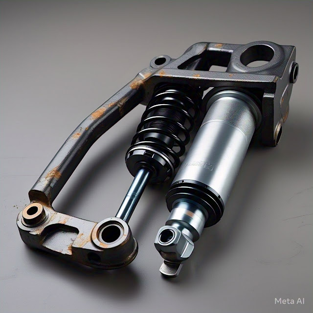 Suspension System Essentials: Shock Absorbers and Struts Close-up of a shock absorber and strut, showcasing design, structure, and condition.