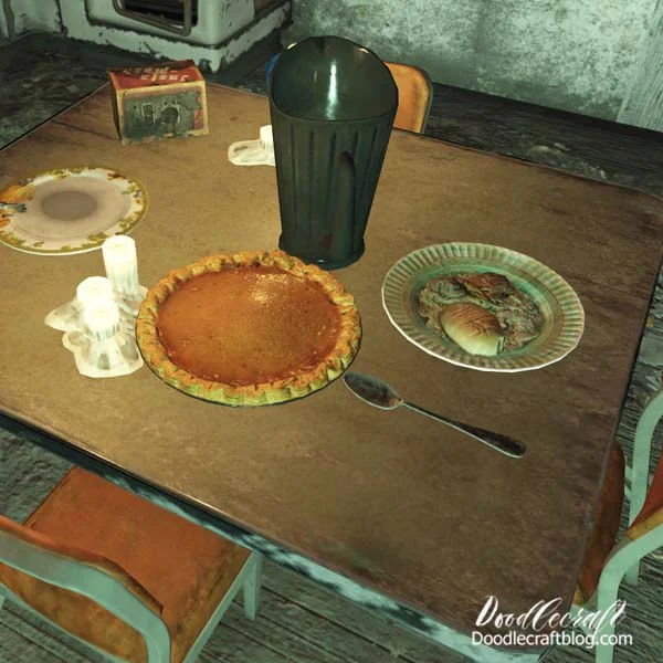 Fallout 76 Recipe: Pumpkin Pie Pumpkin pie is a great American dessert, and with that it's found deep in the lore of old American set Fallout game series.   You'll find rejuvenating pumpkin pies dotting the wasteland.   Here's the perfect pumpkin pie recipe you can have at your Fallout party, Thanksgiving dinner or just because!