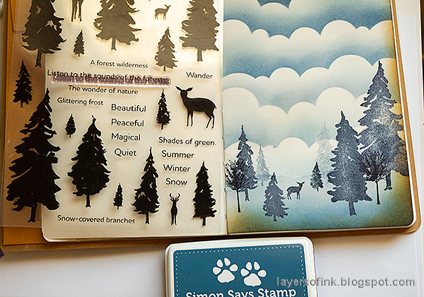 Layers of ink - Rainy Spring Forest Tutorial by Anna-Karin Evaldsson. Stamp with Simon Says Stamp Forest Scenery set.