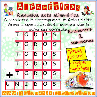 Alfamética, Criptoaritmética, Criptosuma, Coronavirus, Covid19, Juego de letras, Juego de Palabras, Desafíos matemáticos, Retos matemáticos, Problemas matemáticos