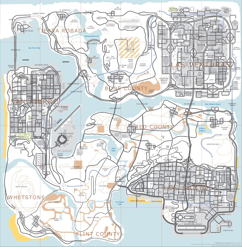 Grand Theft Auto: San Andreas Game Map Locations