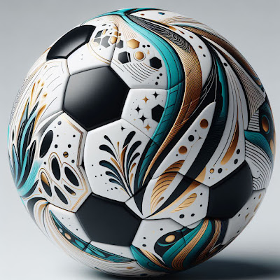 Soccer Ball with gold, black and aquamarine color design.