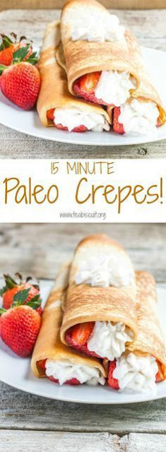 Paleo Crepes with Strawberry Sauce and Coconut Whipped Cream