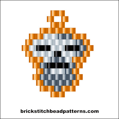 Click for a larger image of the Bearded Halloween Mini Skull brick stitch bead pattern color chart.