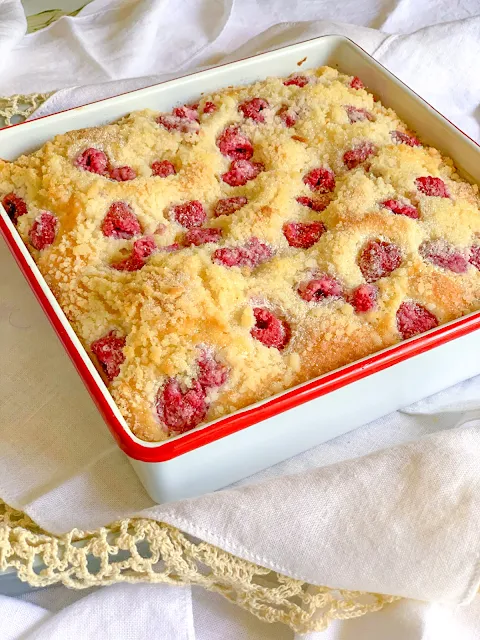 Raspberry Coffee Cake in the morning will start your day off to a fabulous start.  Serve it anytime for Dessert, afternoon snack, or my favorite breakfast.