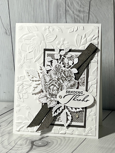 Floral thank you card using Stampin' Up! Stippled Roses Stamp Set and Dies