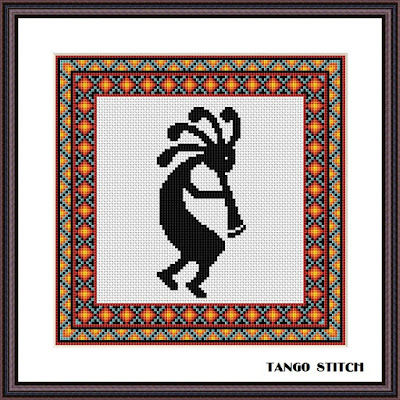 Kokopelli cross stitch ethnic ornament pattern