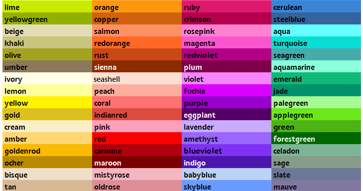 Sh Yn Design List of colors