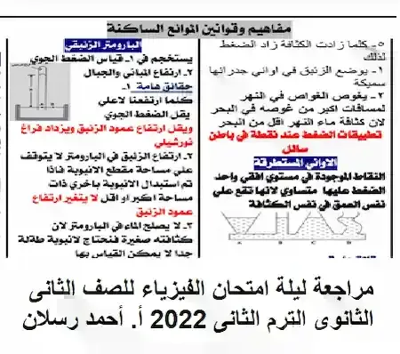 مراجعة ليلة امتحان الفيزياء للصف الثانى الثانوى الترم الثانى 2022 أ. أحمد رسلان